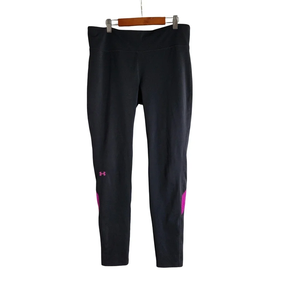 Under Armour ColdGear Black Pink Mesh Running Leggings Size L Sporty Tech